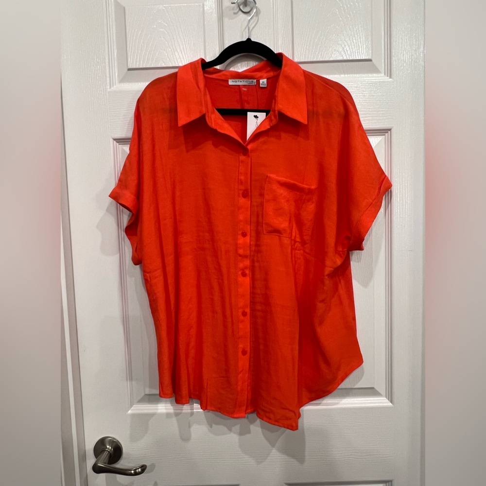 Notations Orange Boxy Oversized Button Down Blouse